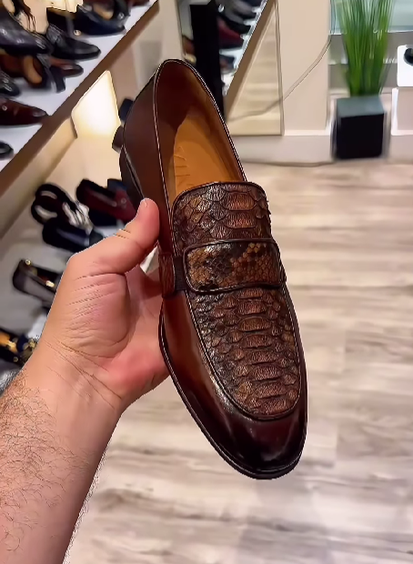 Brown Faux-Crocodile Leather Shoes