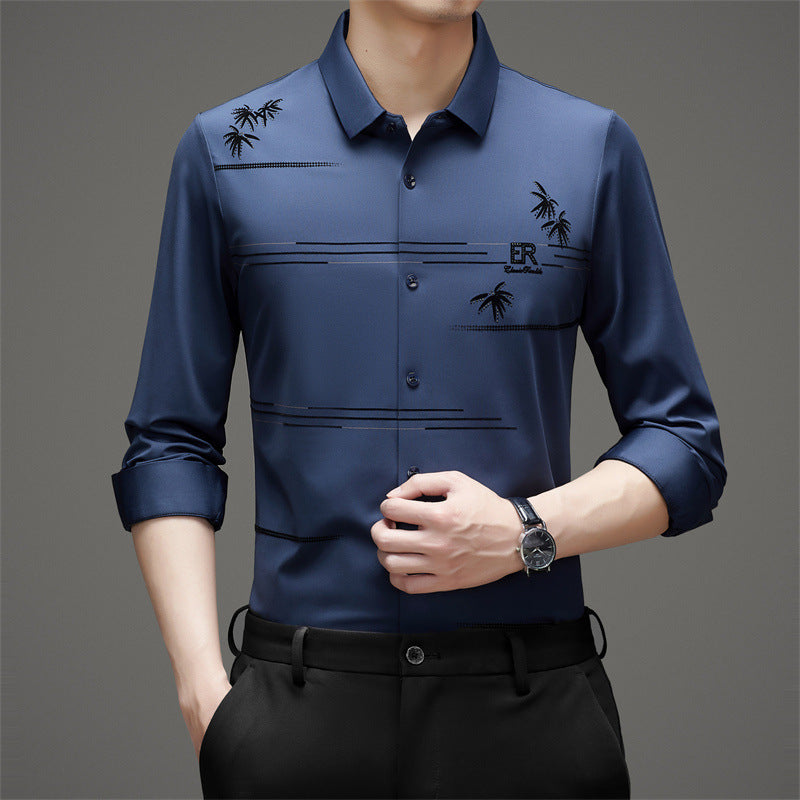 Men's Loose Fit Printed Flocked Casual Shirt