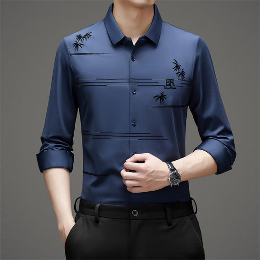 Men's Loose Fit Printed Flocked Casual Shirt