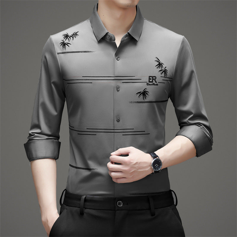 Men's Loose Fit Printed Flocked Casual Shirt