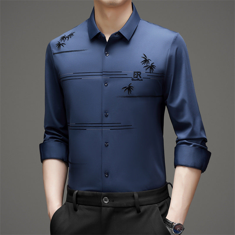 Men's Loose Fit Printed Flocked Casual Shirt