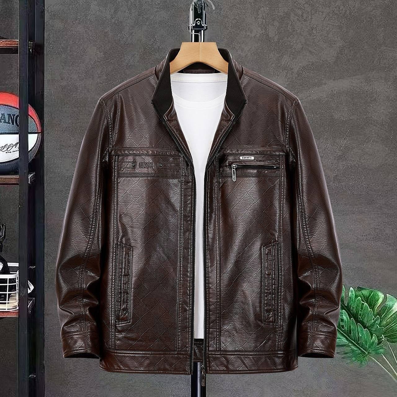 Men's Classic Fleece-Lined Leather Jacket