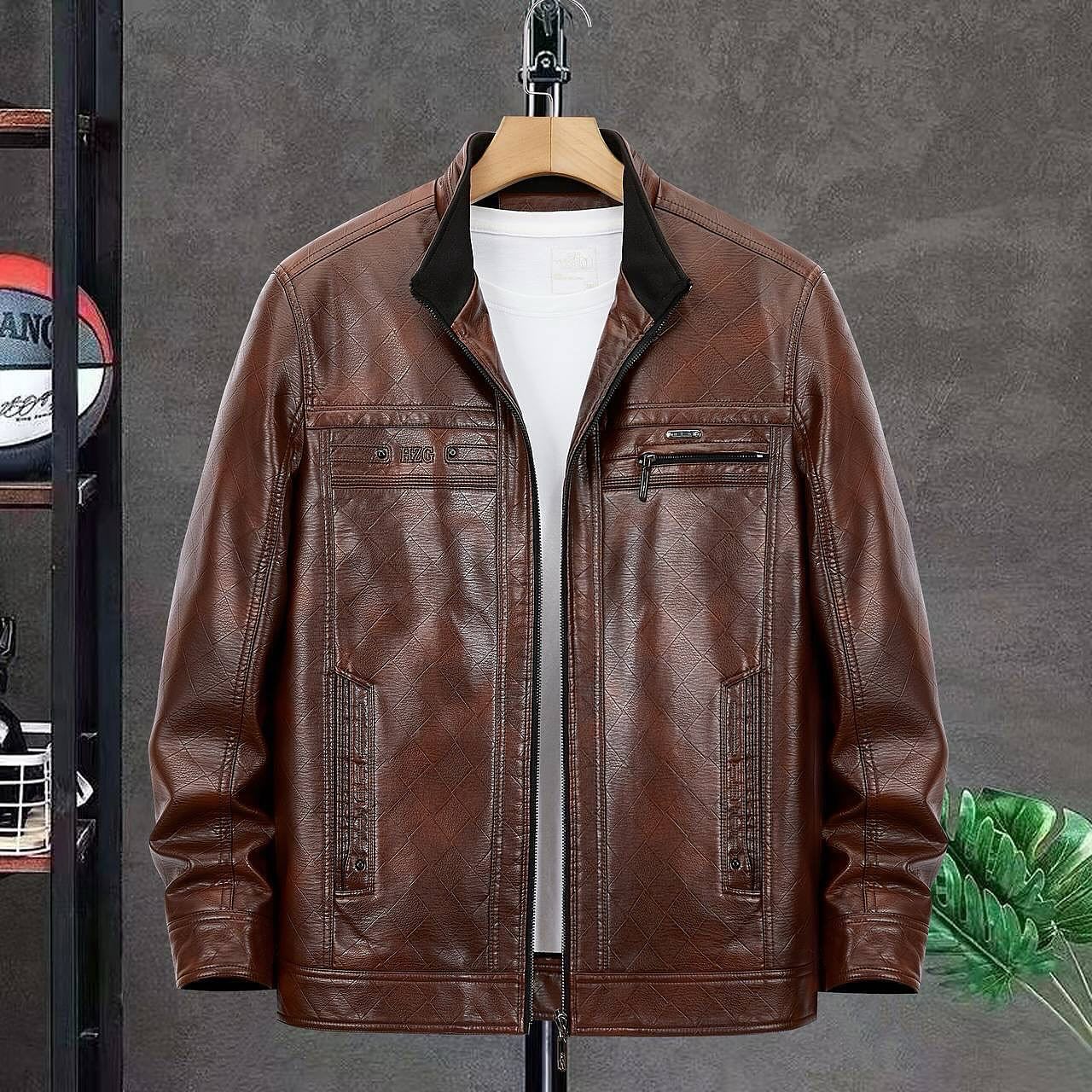 Men's Classic Fleece-Lined Leather Jacket