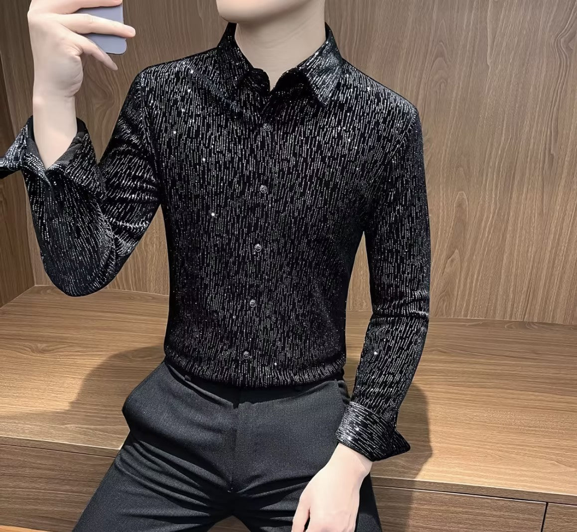 Men's sequined rhinestone shirt