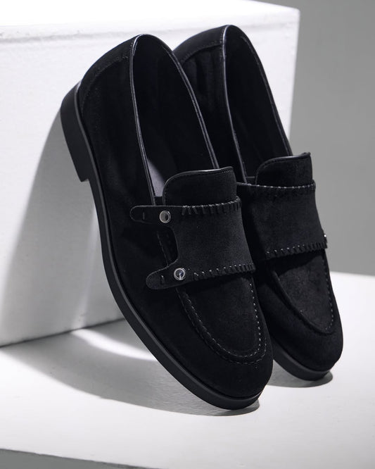 Black suede slip-on shoes