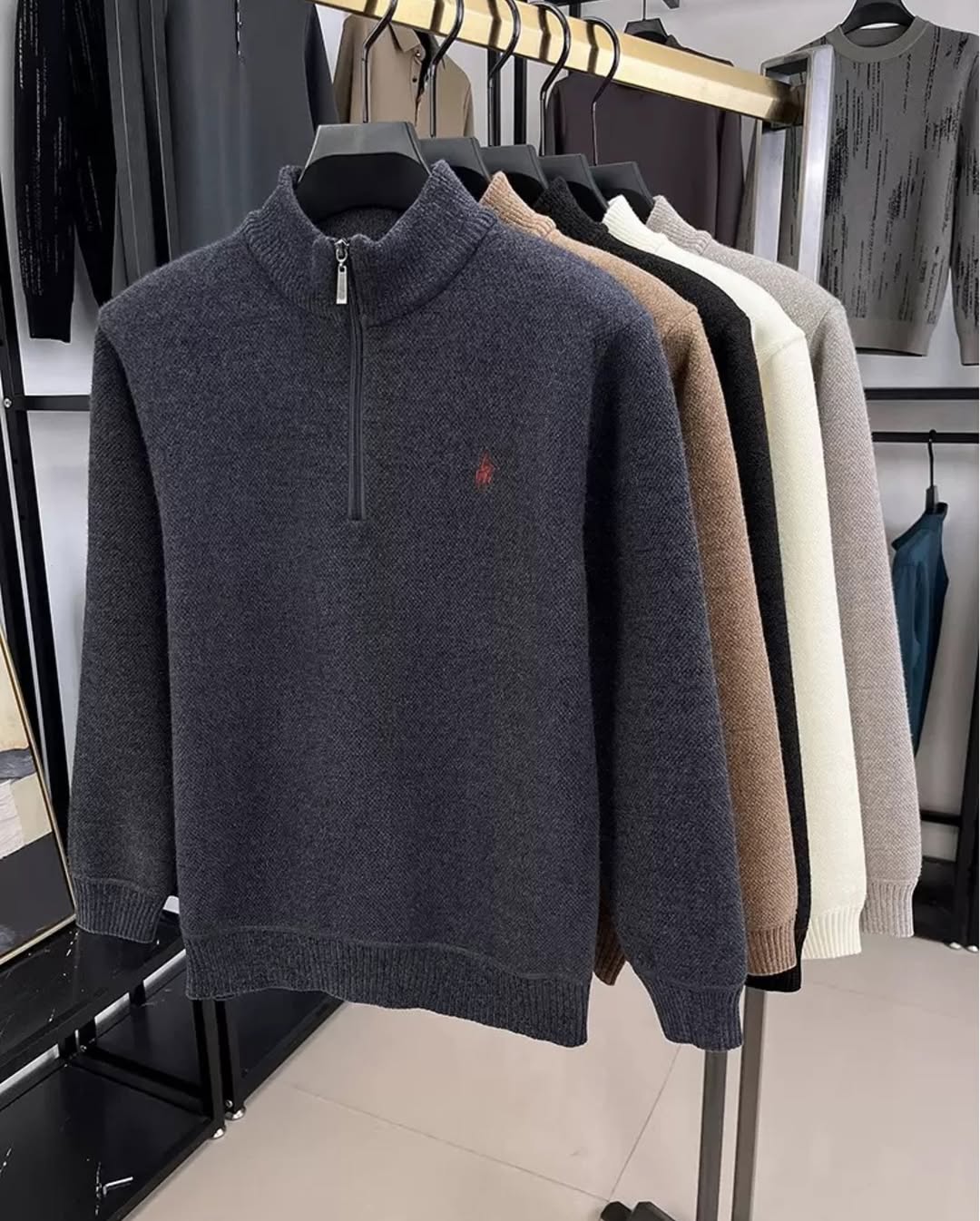 Men's half turtleneck zipper sweater