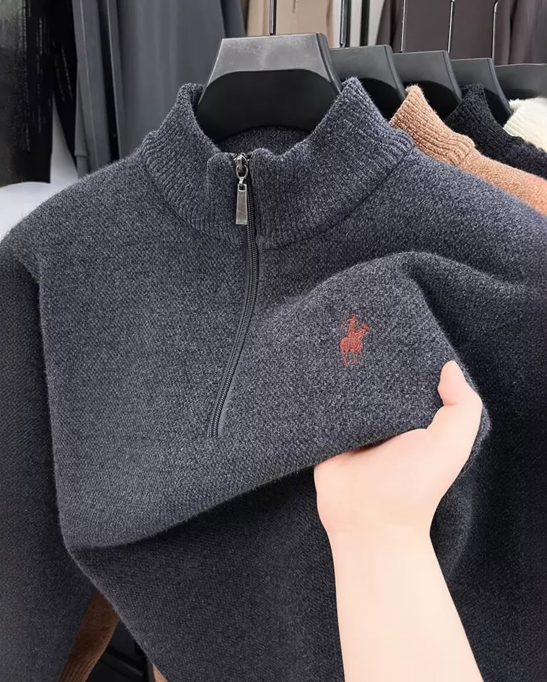 Men's half turtleneck zipper sweater