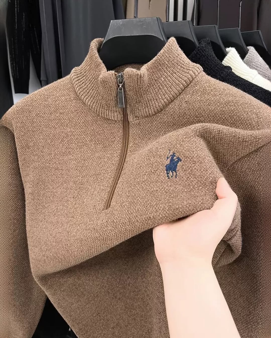 Men's half turtleneck zipper sweater