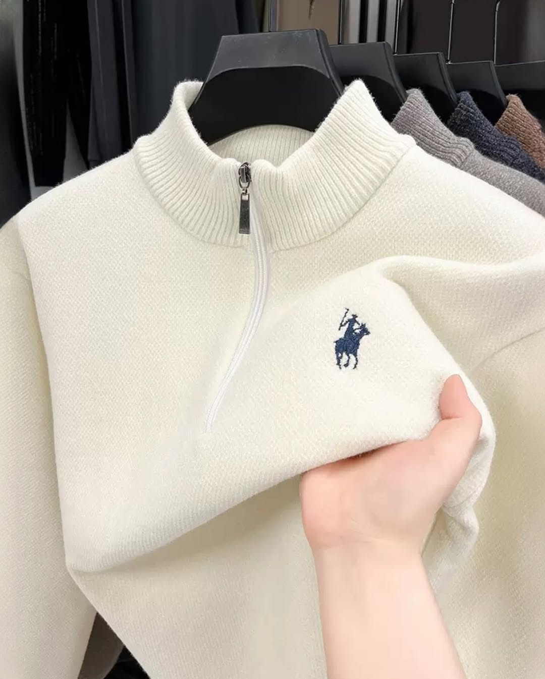 Men's half turtleneck zipper sweater