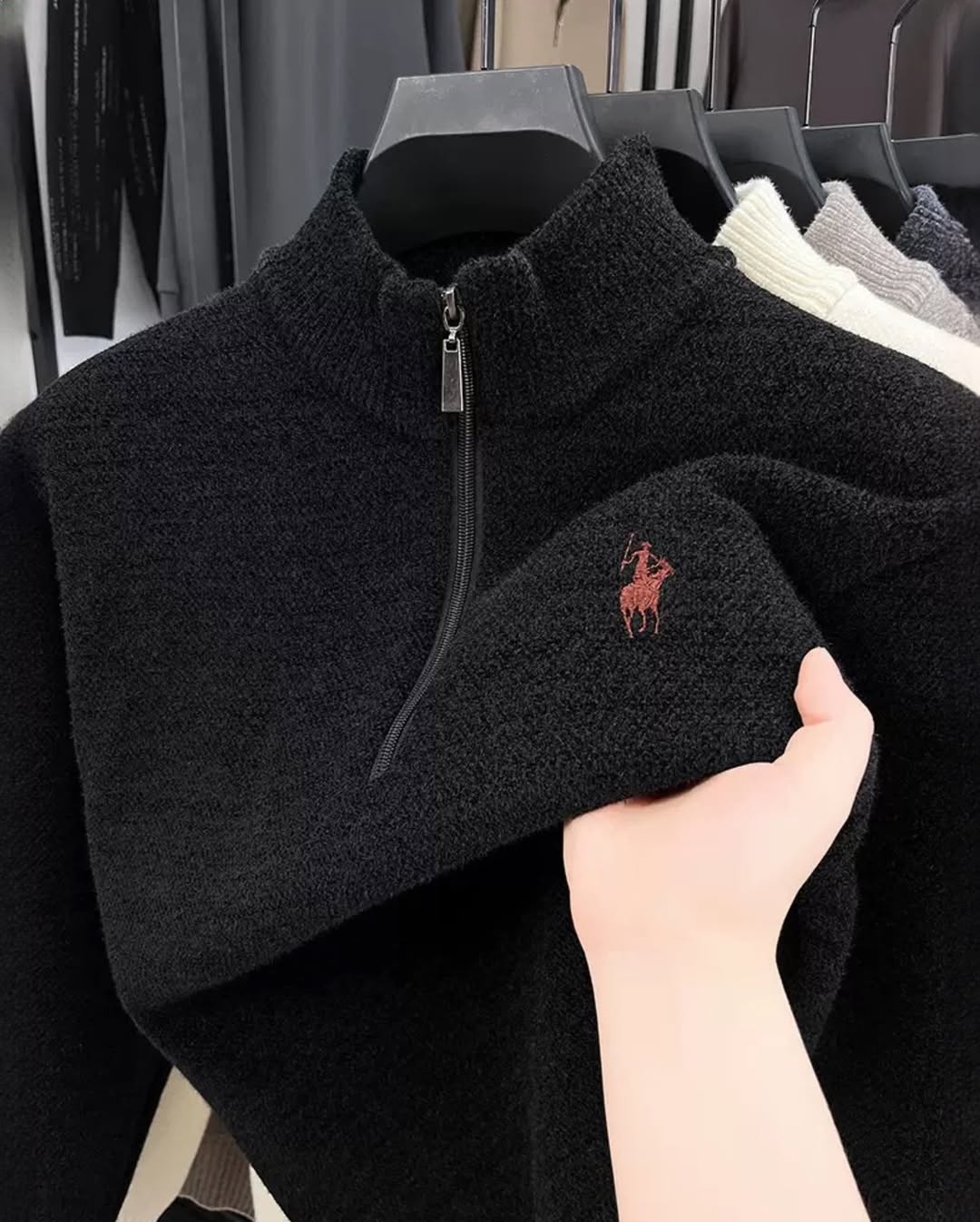 Men's half turtleneck zipper sweater