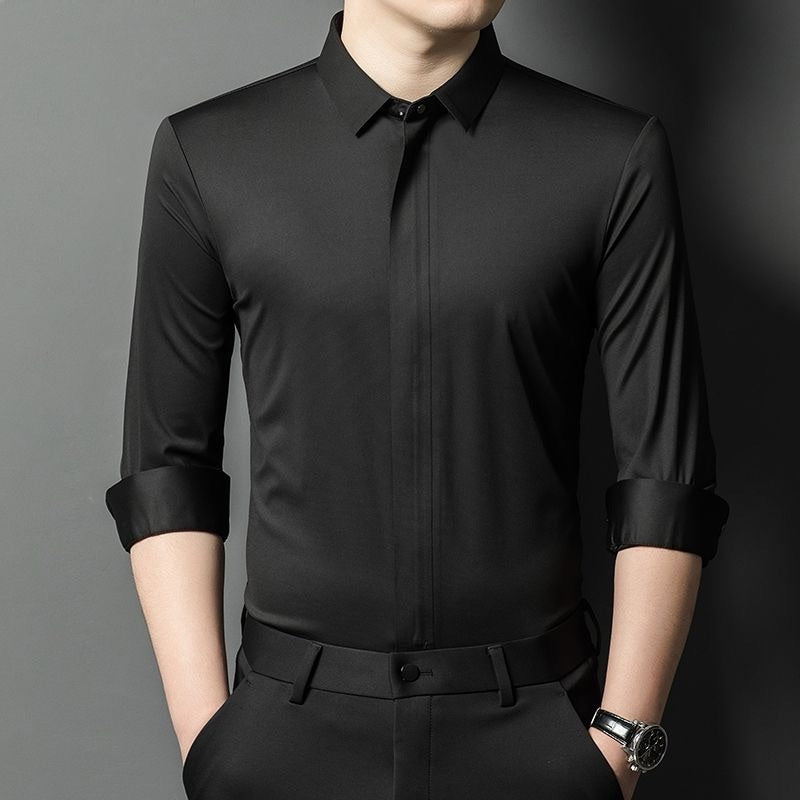 Men's iron-free solid color high-stretch shirt