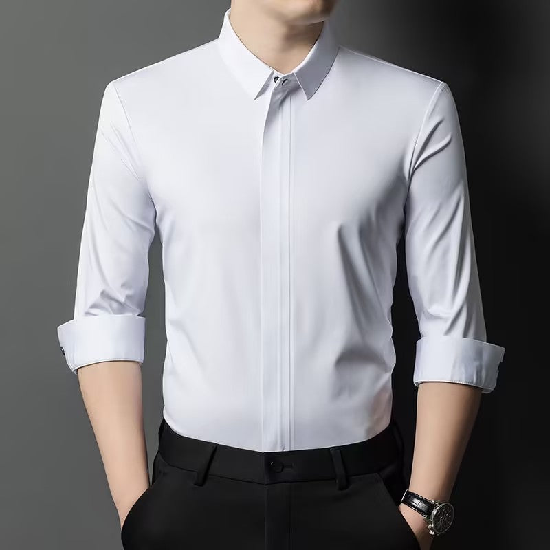 Men's iron-free solid color high-stretch shirt