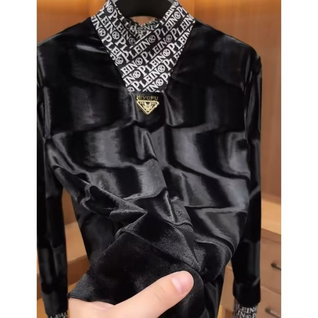 Men's velvet long-sleeved top