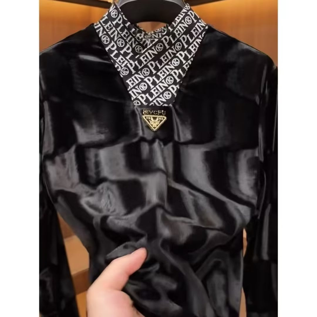 Men's velvet long-sleeved top