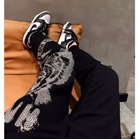 Men's rhinestone drawstring sweatpants