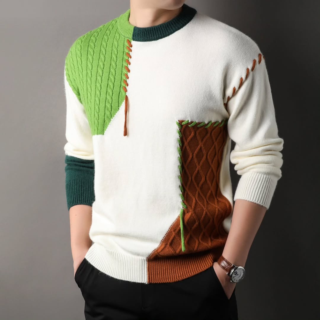 Contrast Colour Crew Neck Cozy Sweater