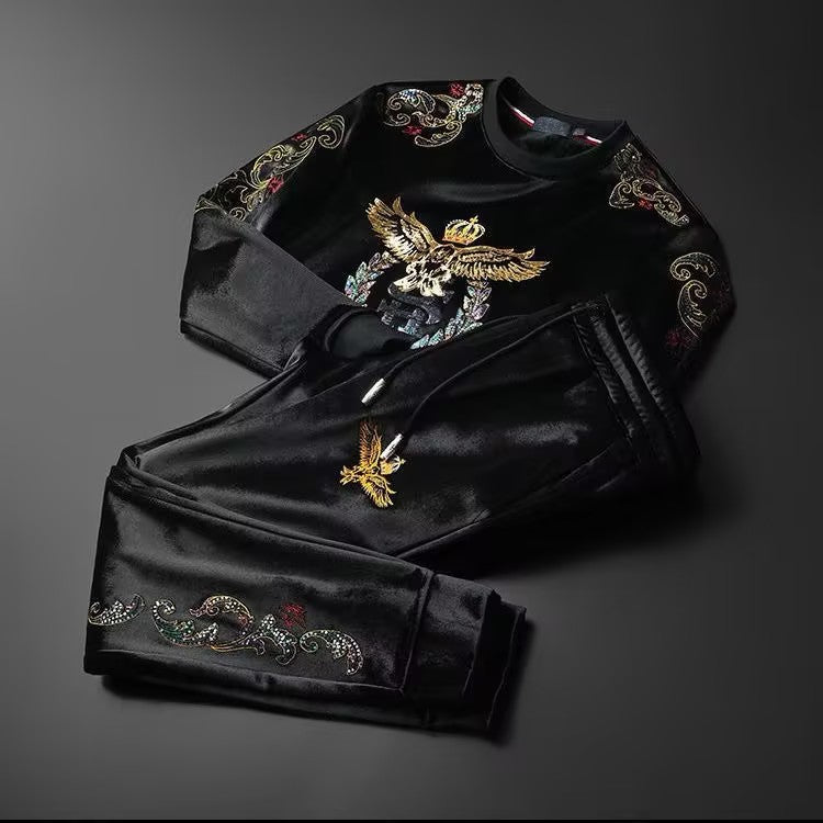 Black velvet embroidered suit