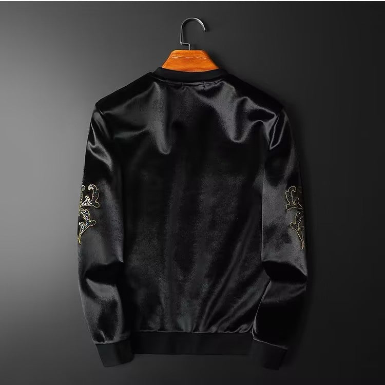 Black velvet embroidered suit