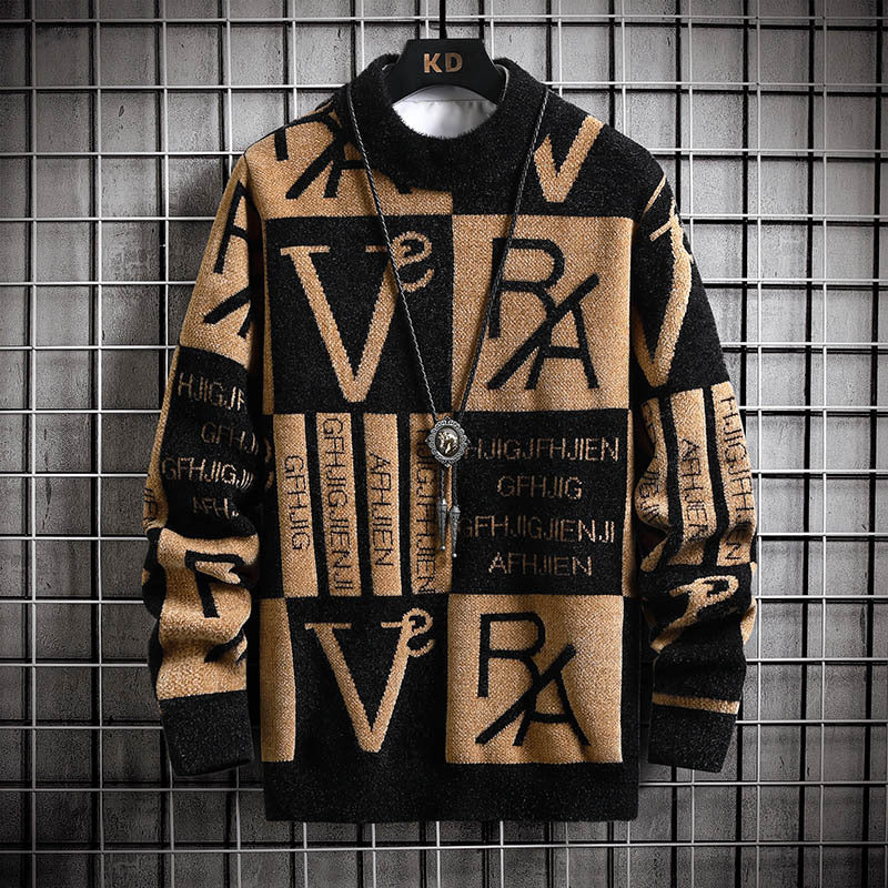 Color-blocked warm crew neck sweater