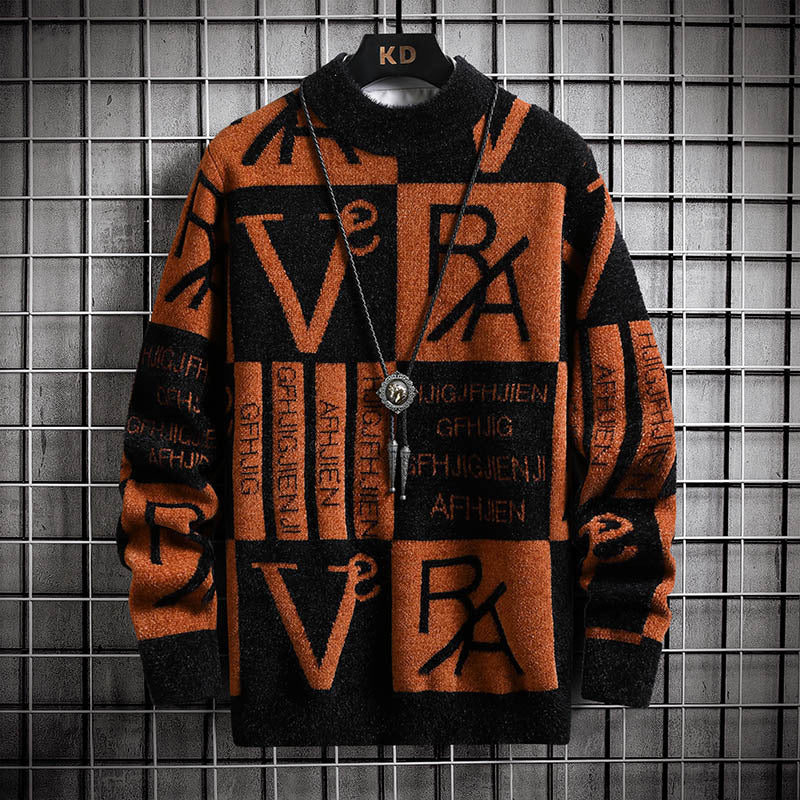 Color-blocked warm crew neck sweater