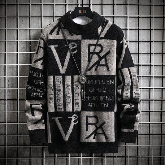 Color-blocked warm crew neck sweater