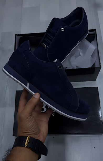 Men's blue suede slip-on shoes