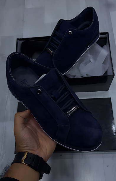 Men's blue suede slip-on shoes