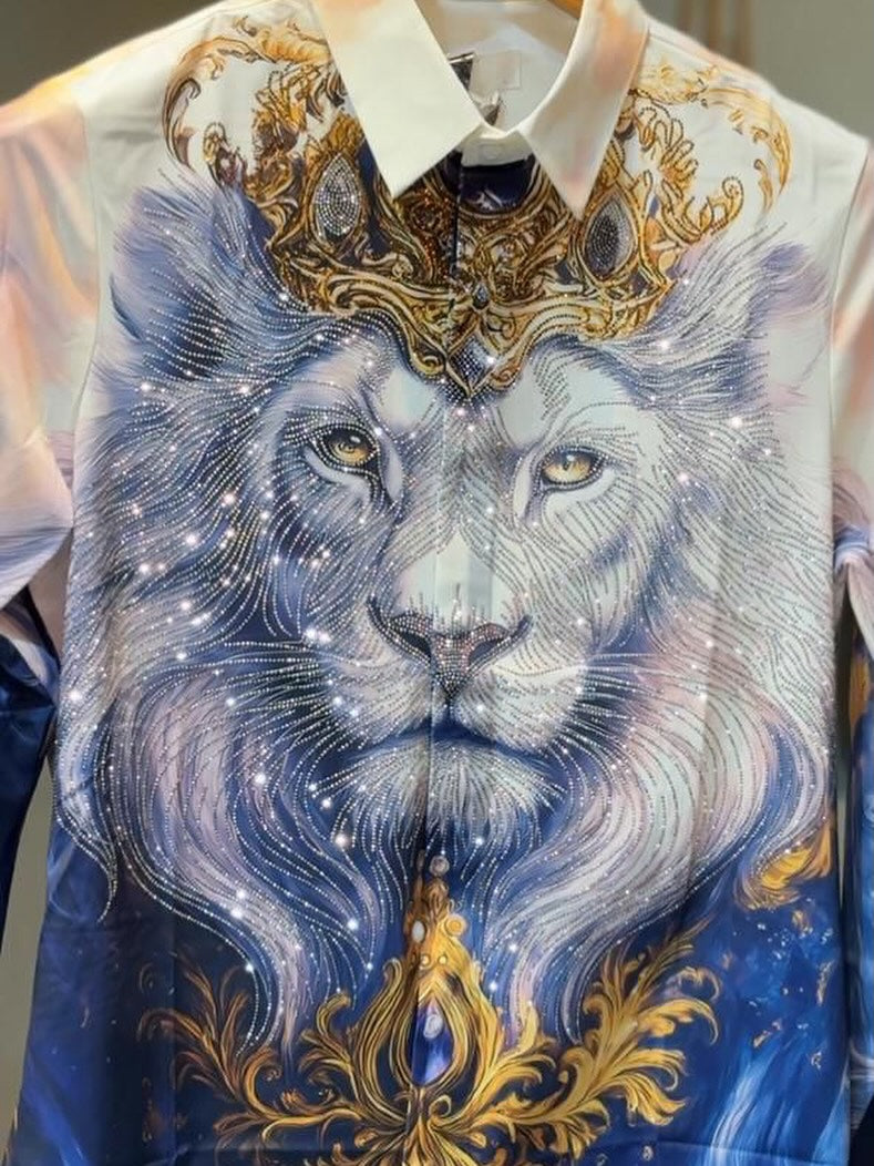 Rhinestone Lion Men's Shirt