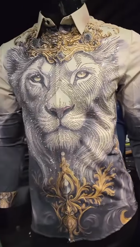 Rhinestone Lion Men's Shirt
