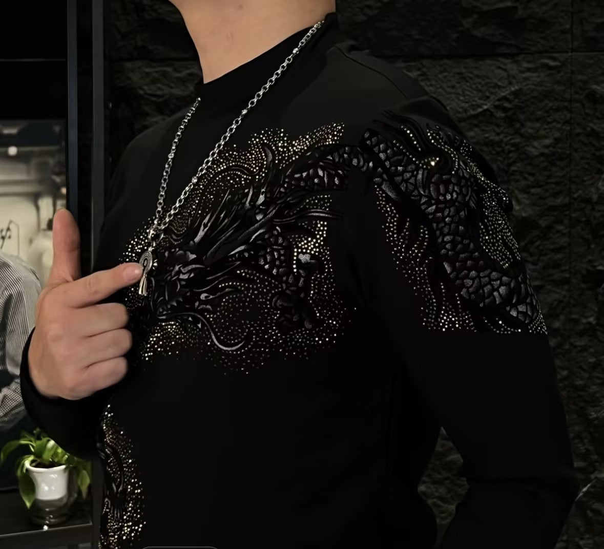 Men's Rhinestone Crew Neck Top