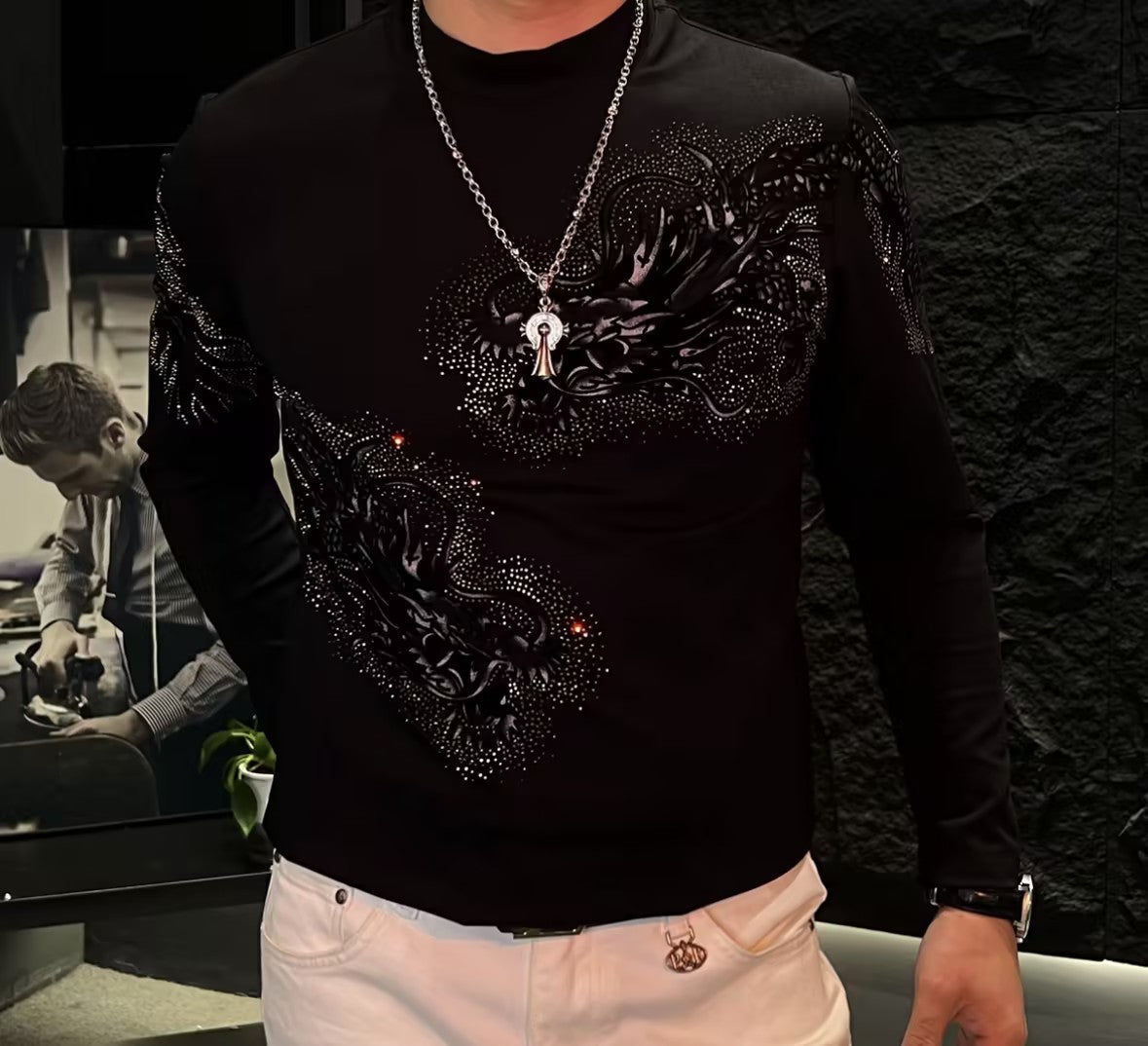 Men's Rhinestone Crew Neck Top