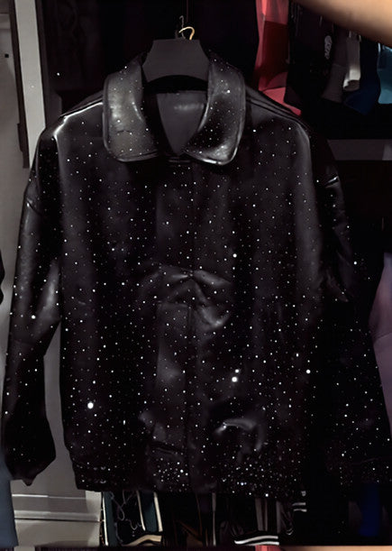 Men's full rhinestone leather jacket