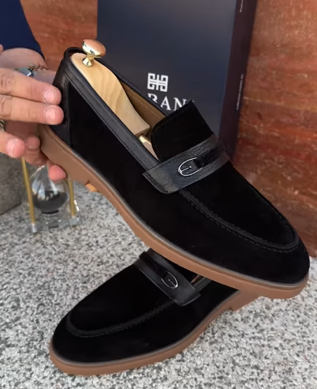Men's black suede slip-on shoes