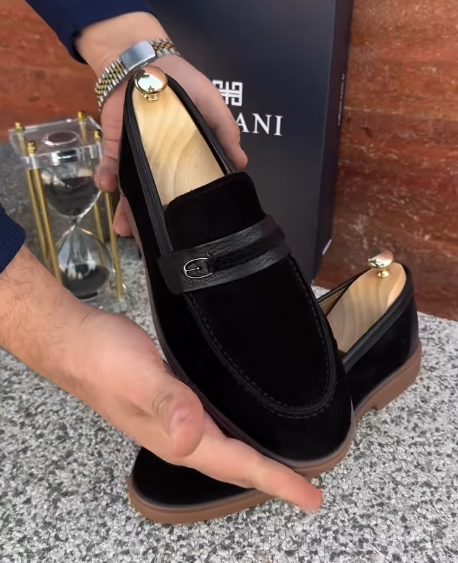 Men's black suede slip-on shoes