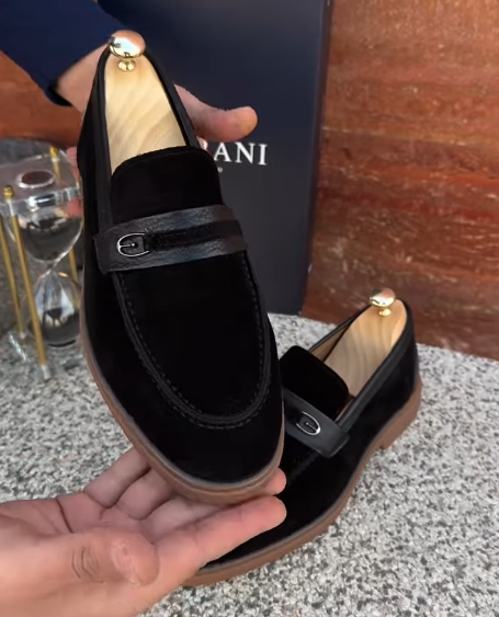 Men's black suede slip-on shoes