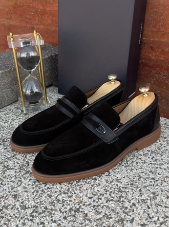 Men's black suede slip-on shoes