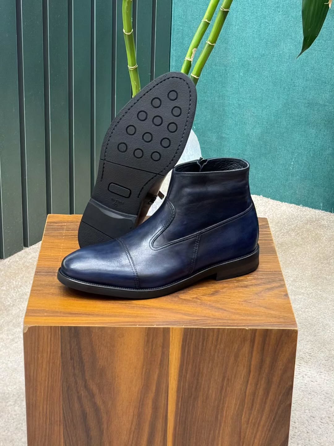 Men's leather ankle boots with fleece lining
