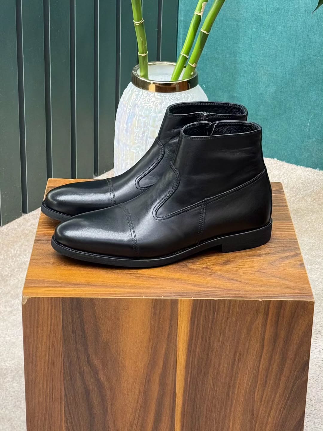 Men's leather ankle boots with fleece lining