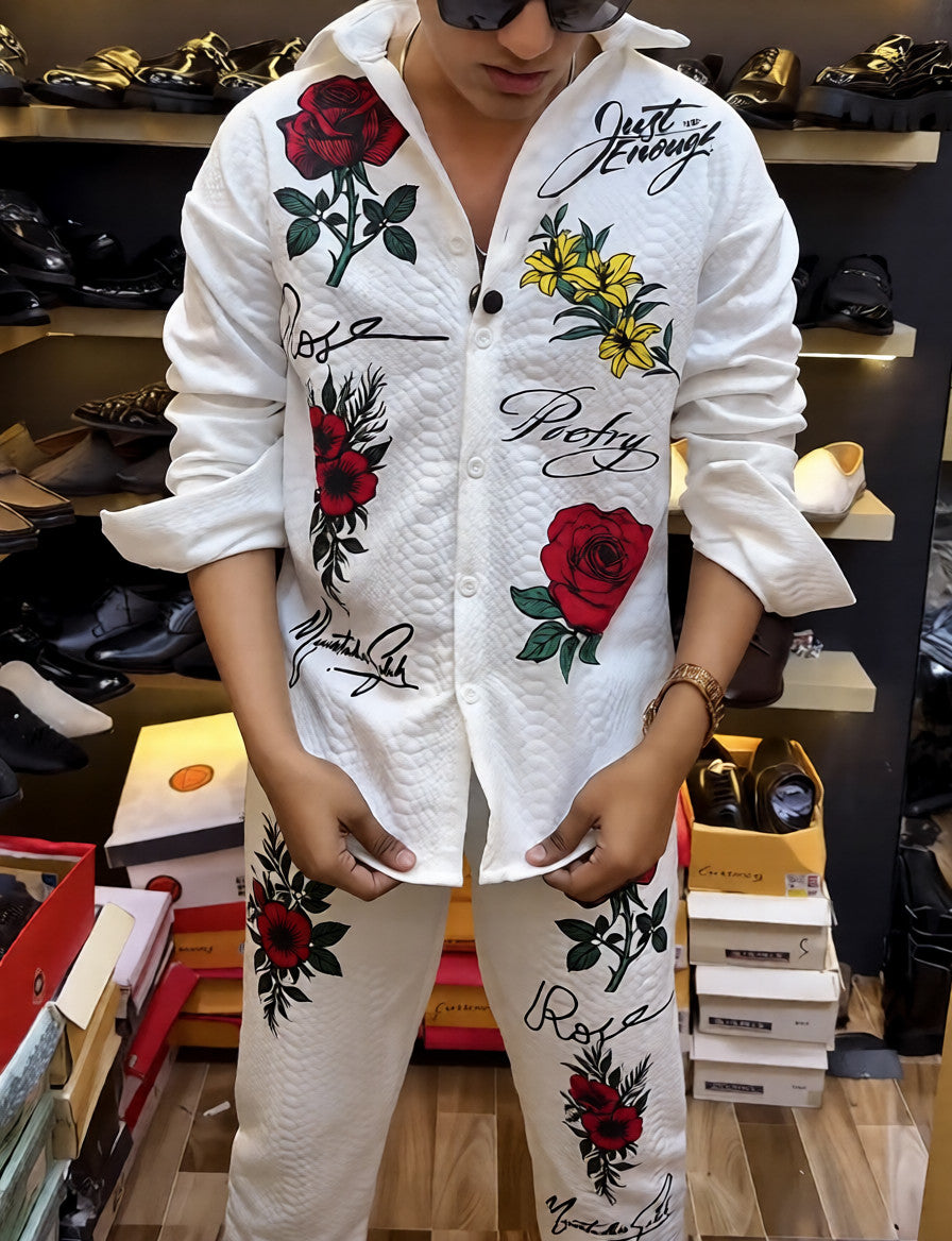 Men's floral print shirt and pants two-piece set