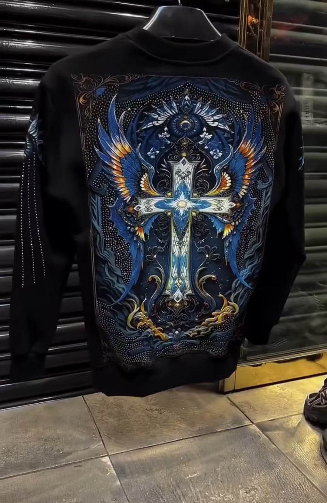 Men's Rhinestone Print Crew Neck Long Sleeve Top