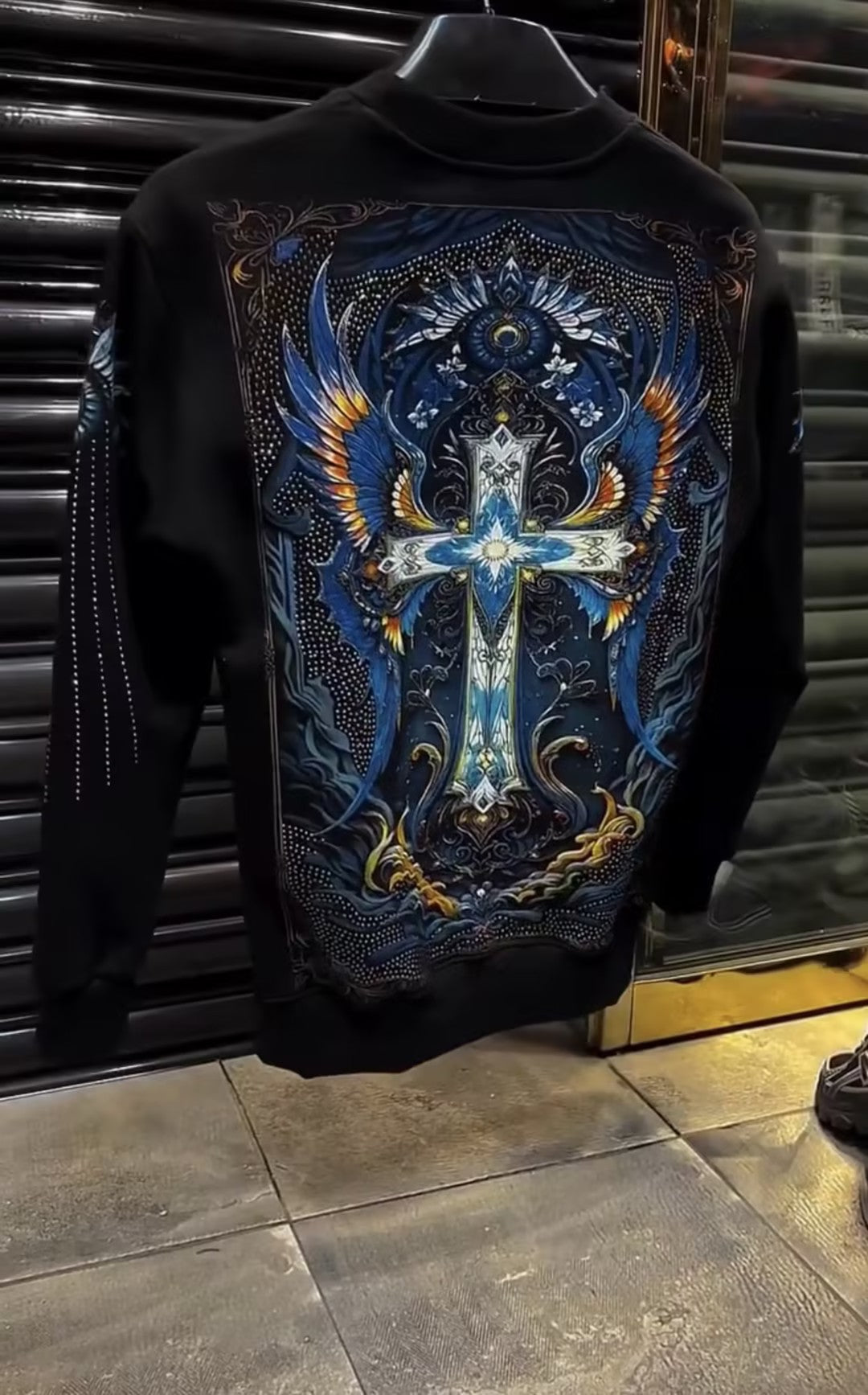 Men's Rhinestone Print Crew Neck Long Sleeve Top