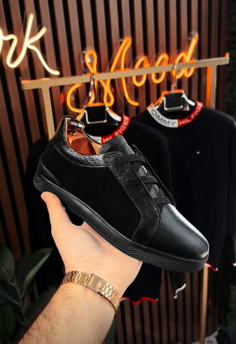 Men's black textured suede slip-on shoes