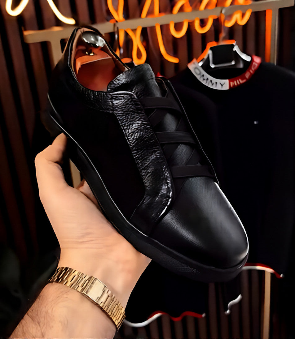 Men's black textured suede slip-on shoes