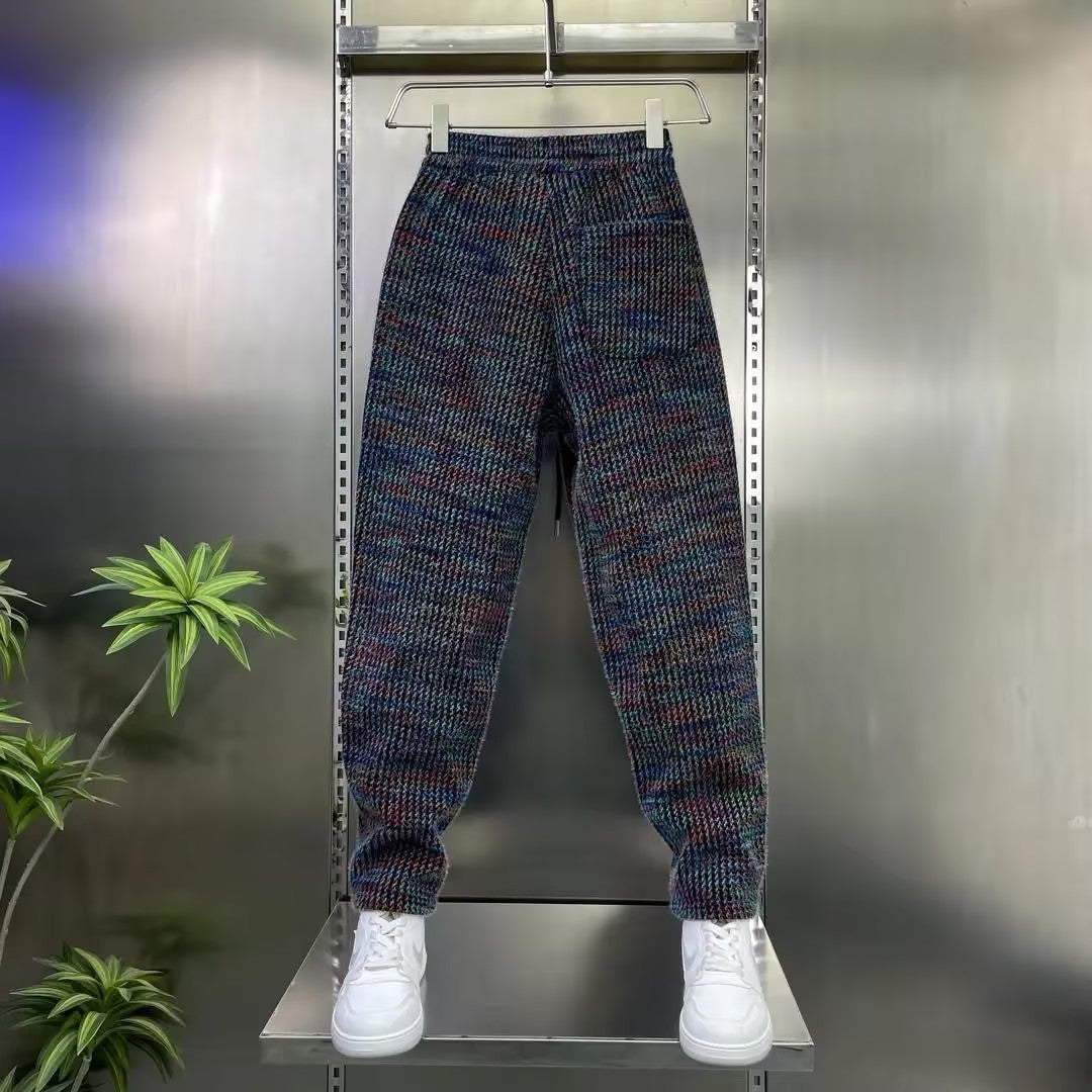 Men's jacquard thick drawstring pants