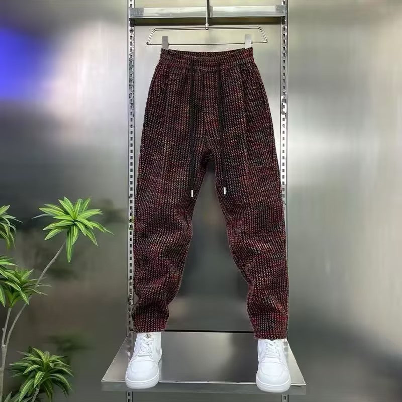 Men's jacquard thick drawstring pants