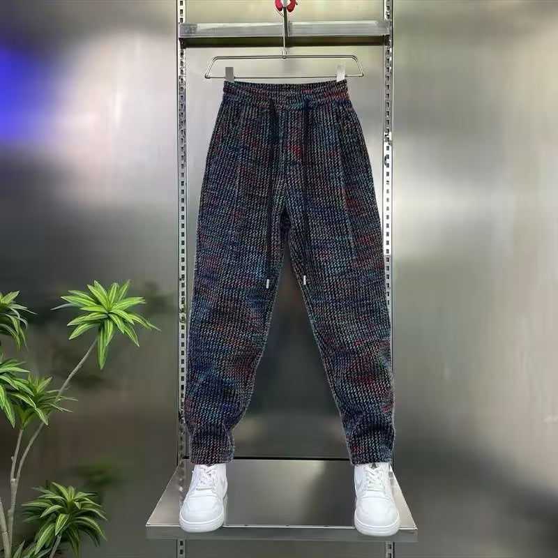 Men's jacquard thick drawstring pants