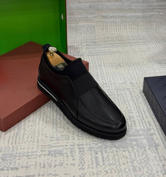 Men's soft leather mesh slip-on casual shoes