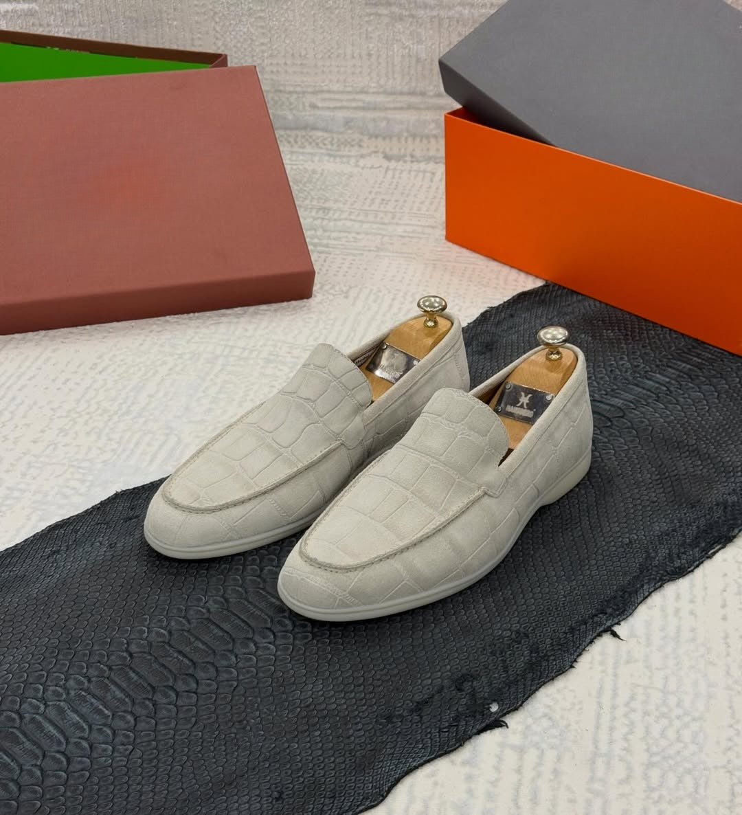 Suede crocodile pattern slip-on men's shoes