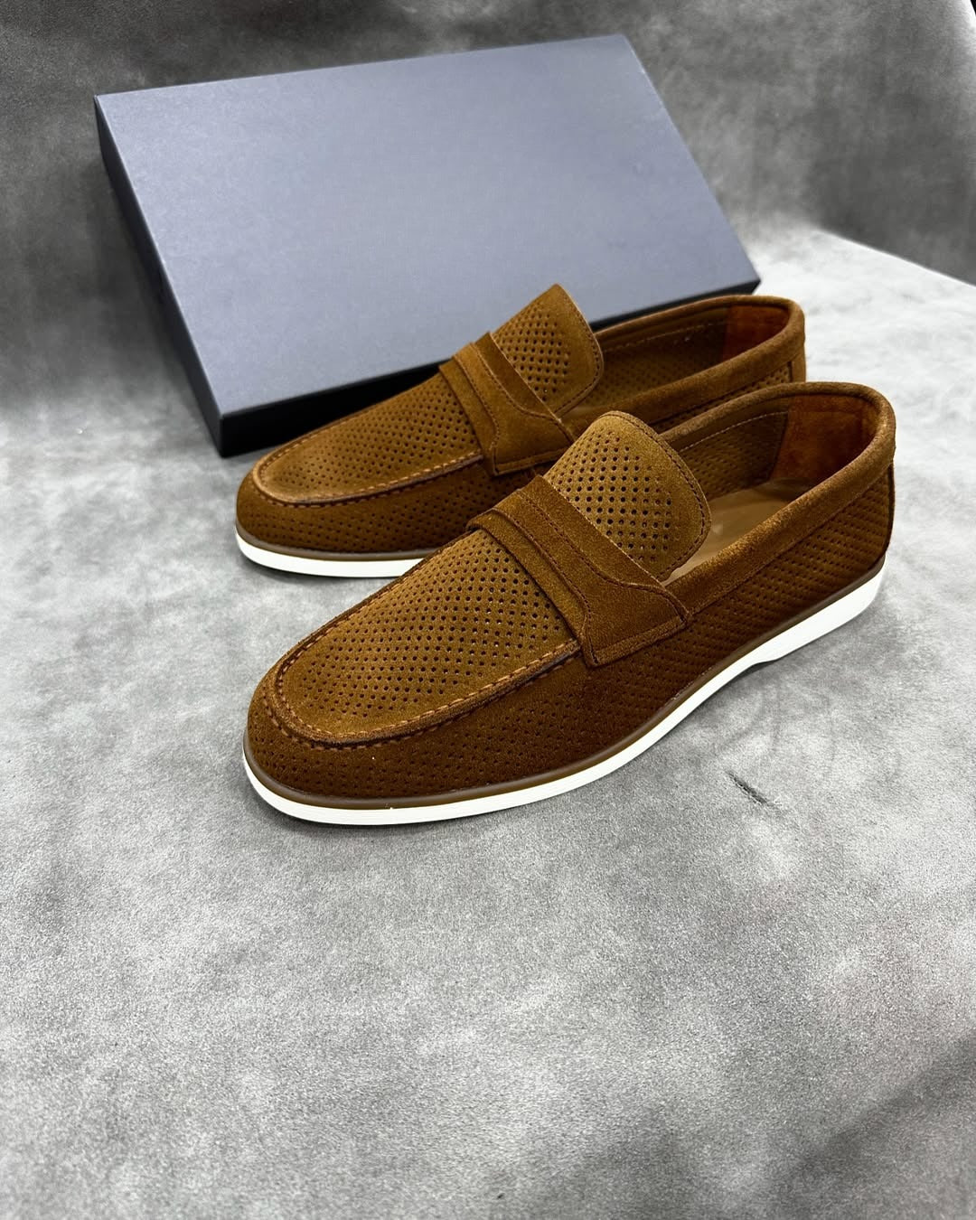 Suede mesh slip-on shoes