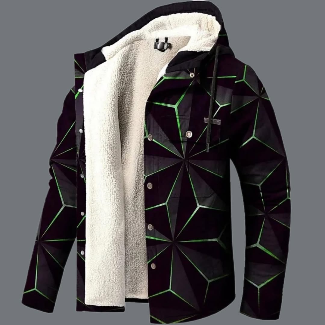 Men's 3D Printed Fleece-Lined Hooded Jacket